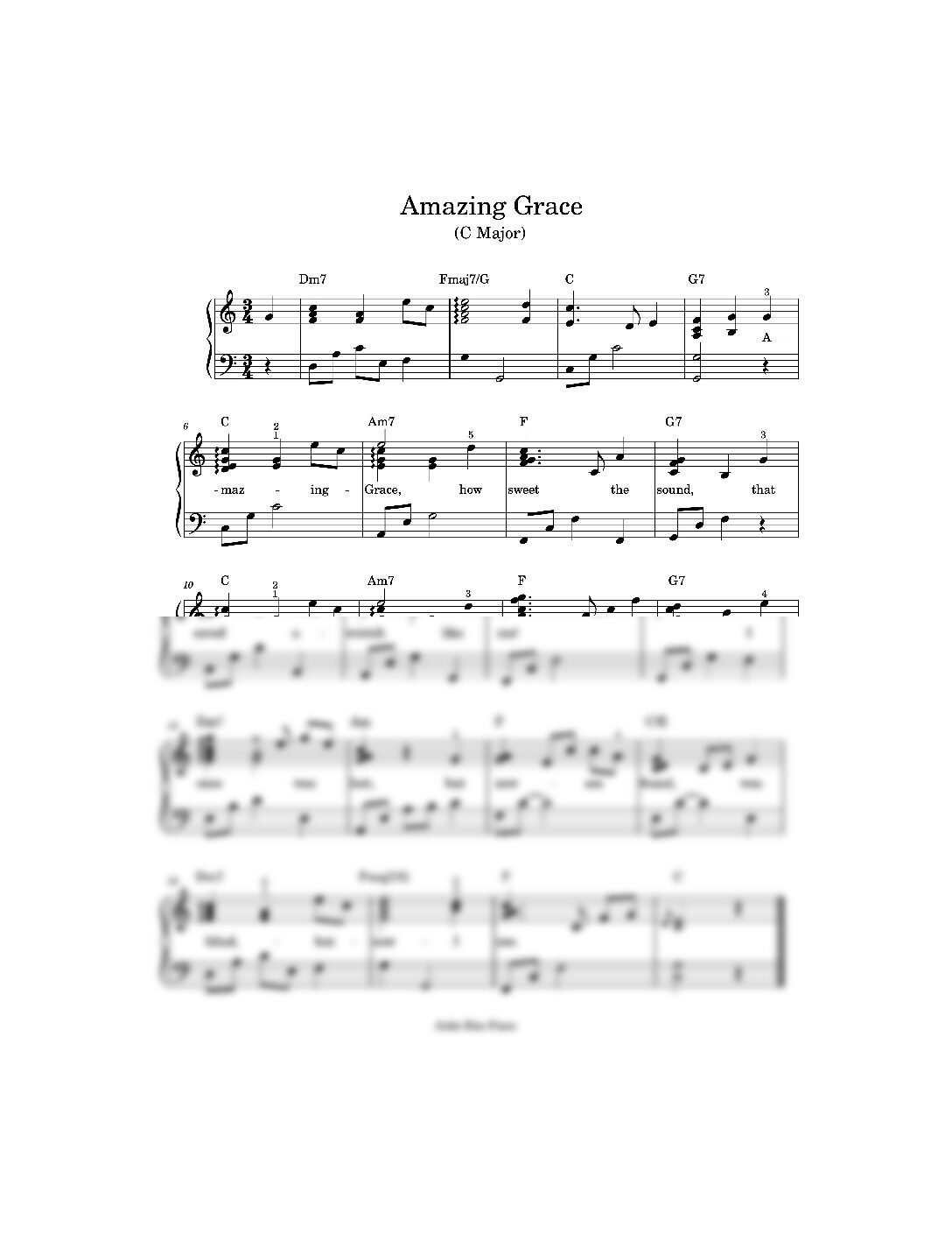 Amazing Grace C Major – Piano Sheet Music (PDF)