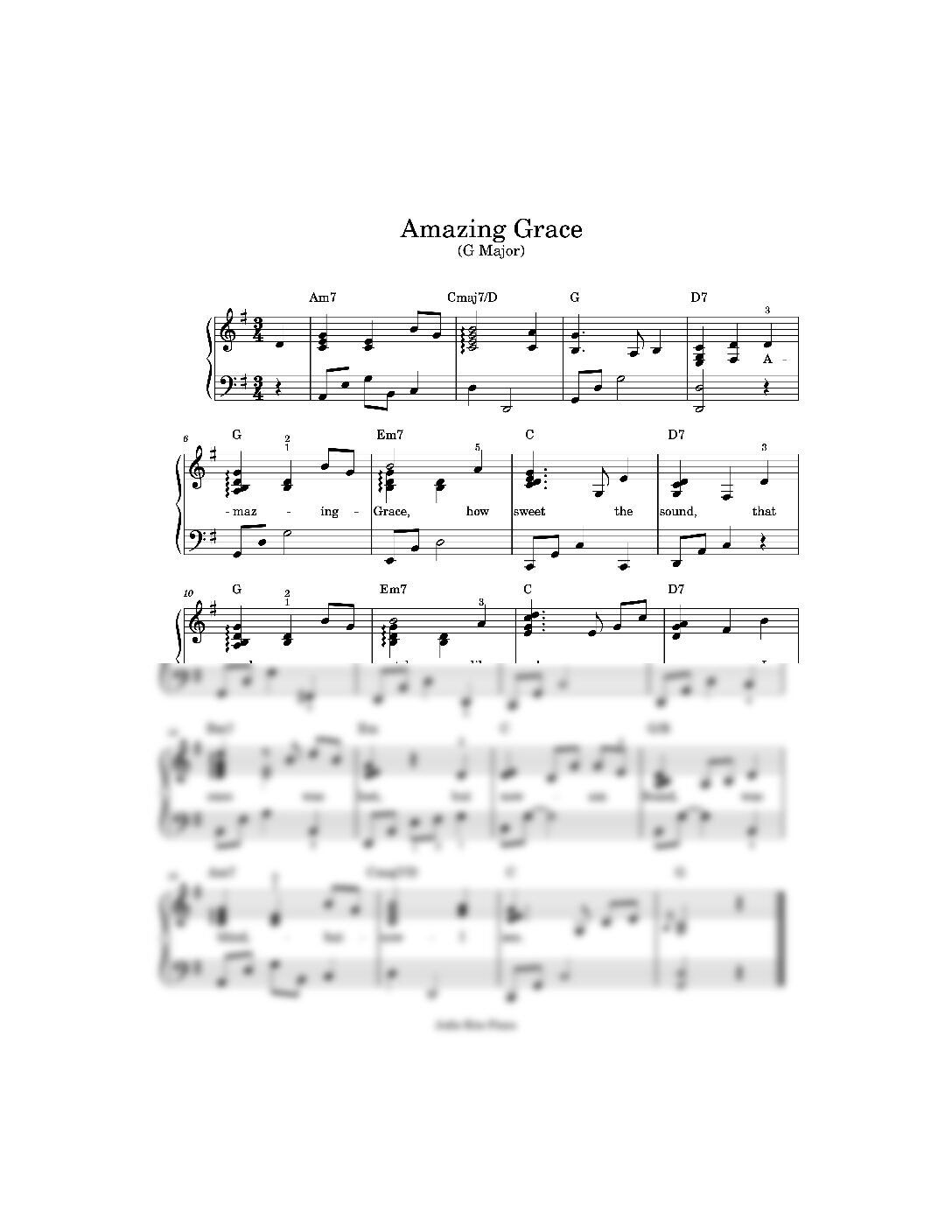 Amazing Grace G Major – Piano Sheet Music (PDF)
