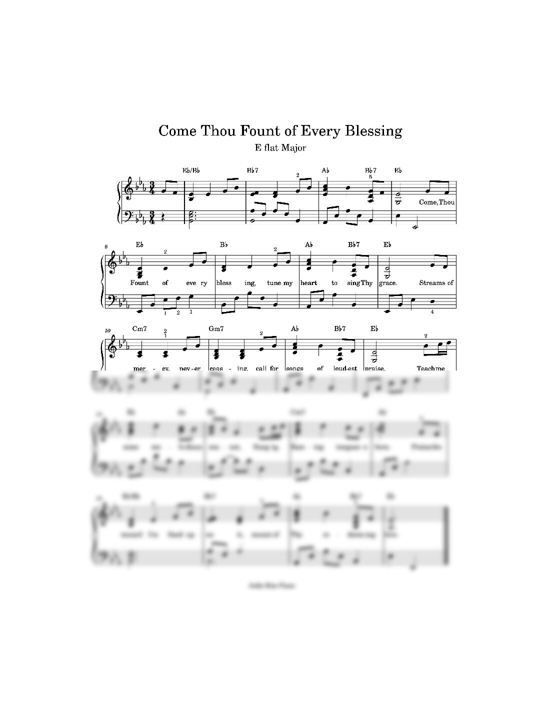 Come Thou Fount of Every Blessings E Flat Major - Piano Sheet Music (PDF)