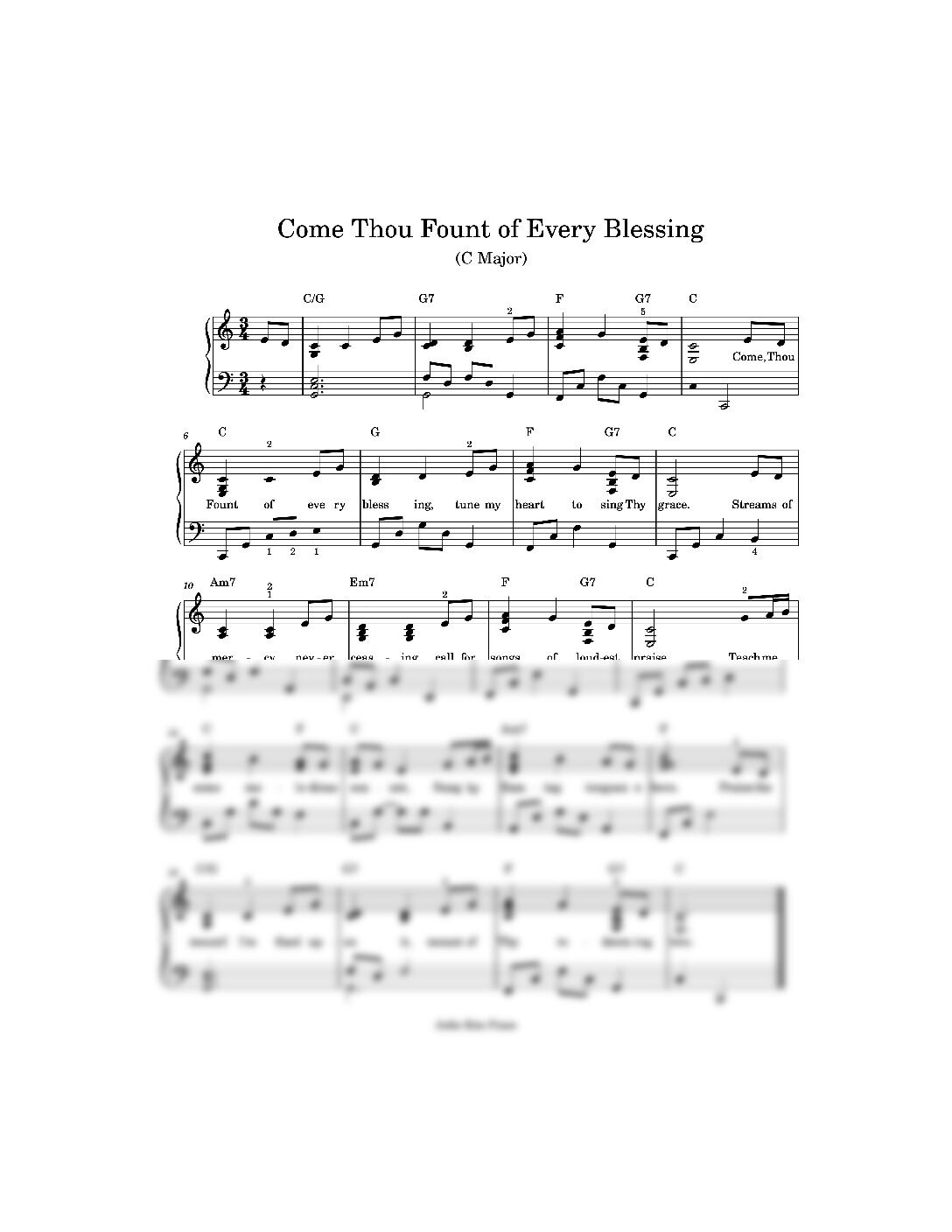 Come Thou Fount of Every Blessings C Major  - Piano Sheet Music (PDF)